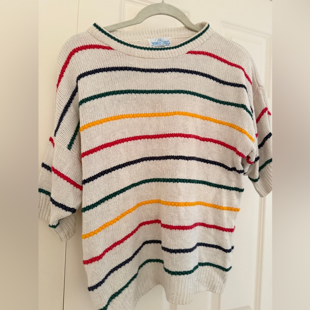 Vintage Winter Silks Striped Sweater - Medium - 80% Silk, 20% Cotton